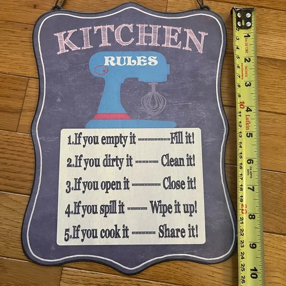 Charming Kitchen Rules Sign with Chain - Picture 3 of 3
